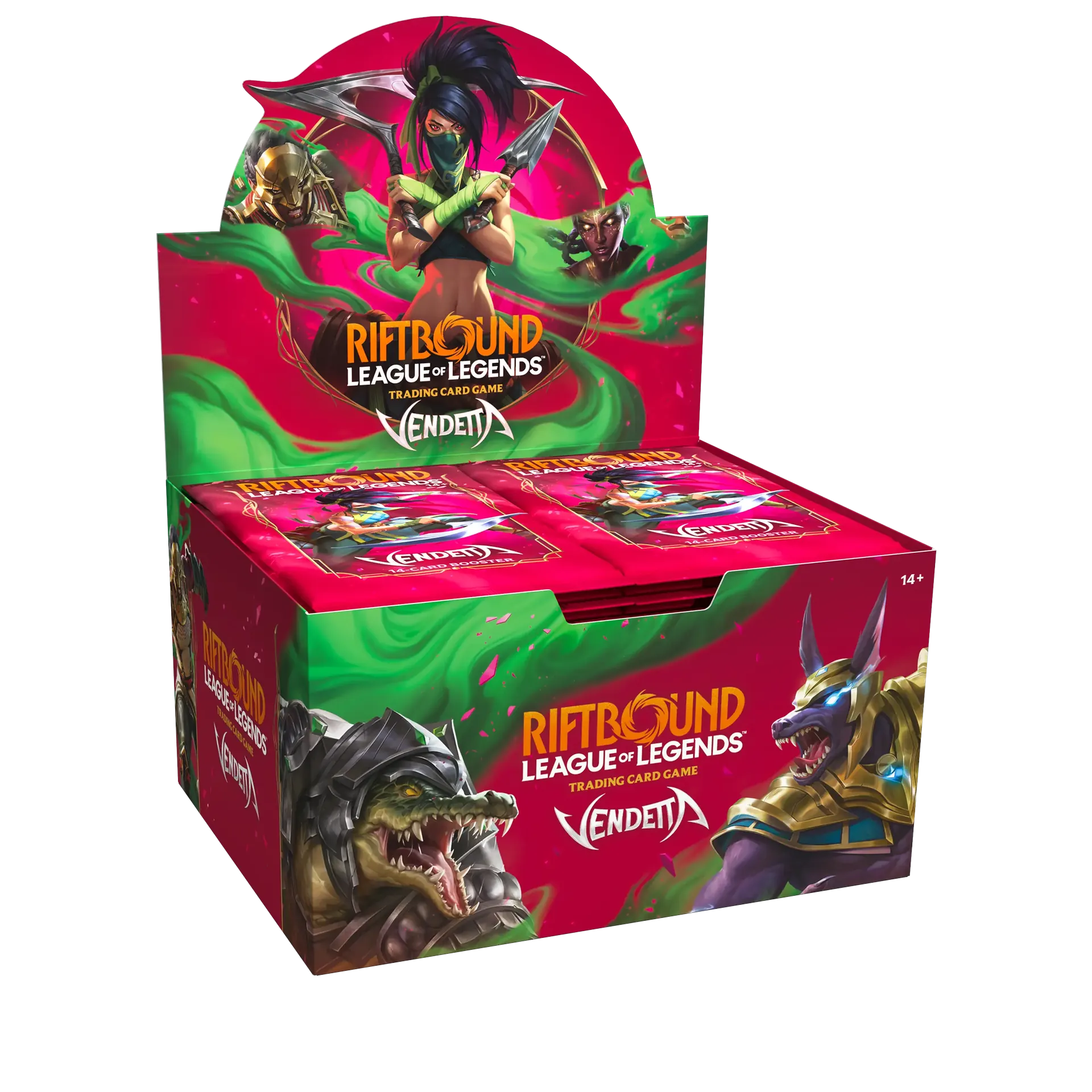 Riftbound Vendetta Booster Display Box (24 Packs) – League of Legends TCG, angle view